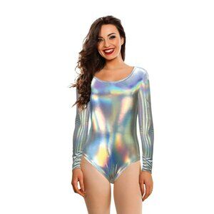 Adult Iridescent Bodysuit Long Sleeve leotard Costume Size Medium Cosplay